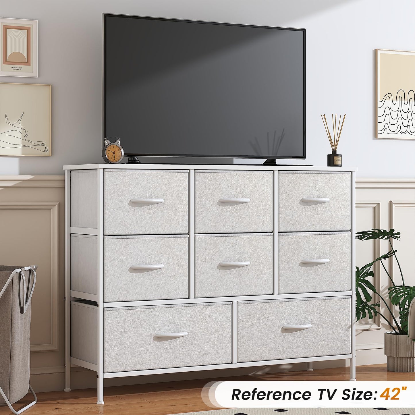 Feonase Chest of Drawers,Bedroom Dresser with 8 Fabric Drawers, Metal Frame & MDF Wood Top, Adjustable Feet, Storage Organizer Unit for Bedroom