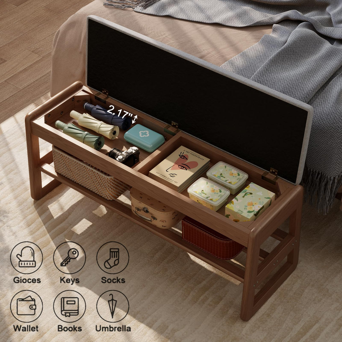 AQIMUELE Small Shoe Bench with Cushion, Shoe Bench Storage with Seat, Wooden Shoe Rack 2-Tier, Hidden Flip-Top Seat, for Hallway, Entryway
