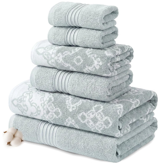 Modern Threads 6 Piece Set, 2 Bath Towels, 2 Hand Towels, 2 Washcloths Yarn Dyed Jacquard/Solid Towel Set Charlize Dark Sage