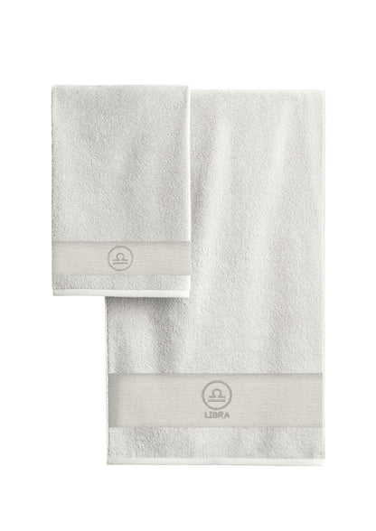 zer0bed Zodiac Zodiac Bath Towel Set, Set of 2, Face Towel, Guest Towel-Bidet, 100% Cotton, Plain with Embroidery, Scales