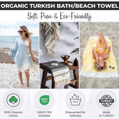 DEMMEX Organic Turkish Cotton Beach Bath Hammam Towel – Quick-Dry, Lightweight, Sand-Free Beach Towel & Blanket
