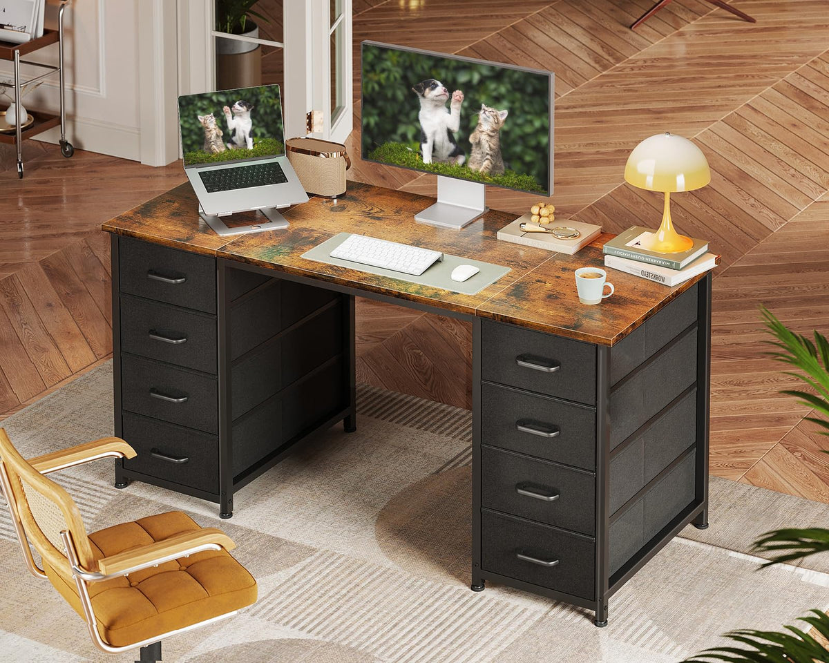 Coleshome Computer Desk with 8 Fabric Drawers, Office Desk with Storage