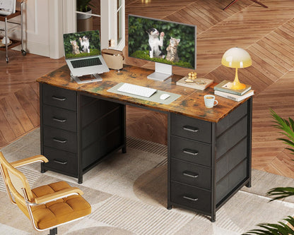 Coleshome Computer Desk with 8 Fabric Drawers, Office Desk with Storage