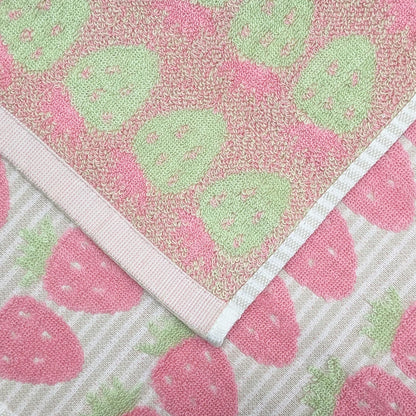 USTIDE Fruit Hand Towels Set of 2 Lovely Pink Striped Strawberry Hand Towel Cotton Face Towel Soft Absorbent Towel Set for Bathroom Kitchen 14x30 Inch