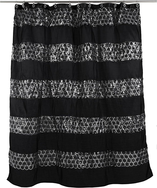 Zahari Home Sinatra Bathroom Shower Curtain Glamorous Bling Fabric Shower Curtain, 72"x70", Black