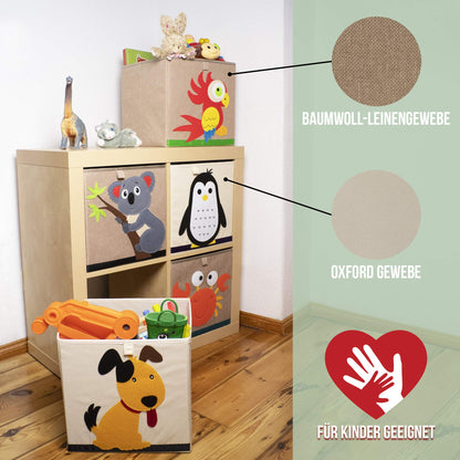 LIFENEY Children's Storage Box with Dog Motif, Toy Box with Animal Motif, Suitable for Cube Shelves, Organiser Box for the Children's Room