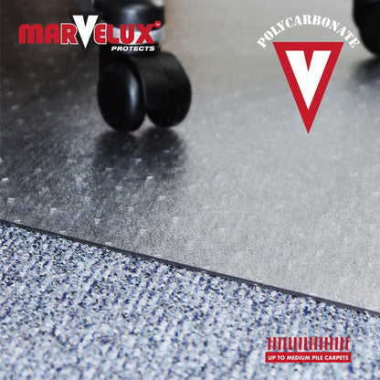 Marvelux 75 x 120cm (30" x 47") Heavy Duty Premium Polycarbonate Rectangular Office Chair Mat for Low, Standard and Medium Pile Carpets, Transparent