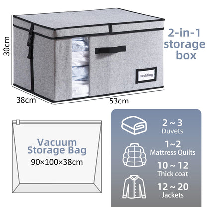TAILI Vacuum Storage Bag with Box,53x38x30 cm 2 in 1 Space Saver for Duvets