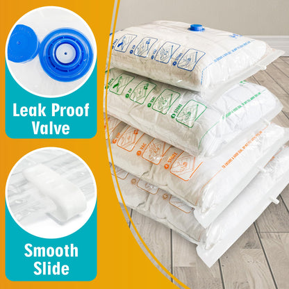 STORAGE MASTER Space Saver Bags for Travel and Home Reusable Vacuum Storage Bags Save 80% More Storage Space Work with Vacuum Cleaner