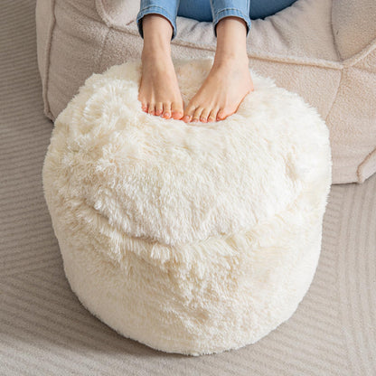 HIGOGOGO Faux Fur Beanbags Round Footstool Bean Bag Pouf with Foam Chunk Filling, 50 x 35 cm Floor Poufs Foot Rest for Living Room, Beige