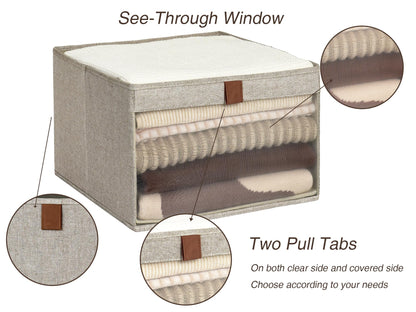 StorageWorks Storage Boxes, Fabric Storage Boxes for Shelves, Foldable Storage Baskets with Clear Window, Clothes Storage Boxes with Handles
