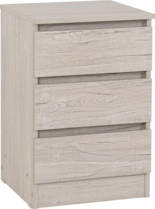Seconique Malvern 3 Drawer Bedside in Urban Snow