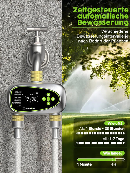 TURNRISE Water Timer 2 Outlets, Digital Sprinkler Timer for Irrigation with Brass Inlet and Outlet, Rain Delay/Manual Watering/Automatic WateringTimer
