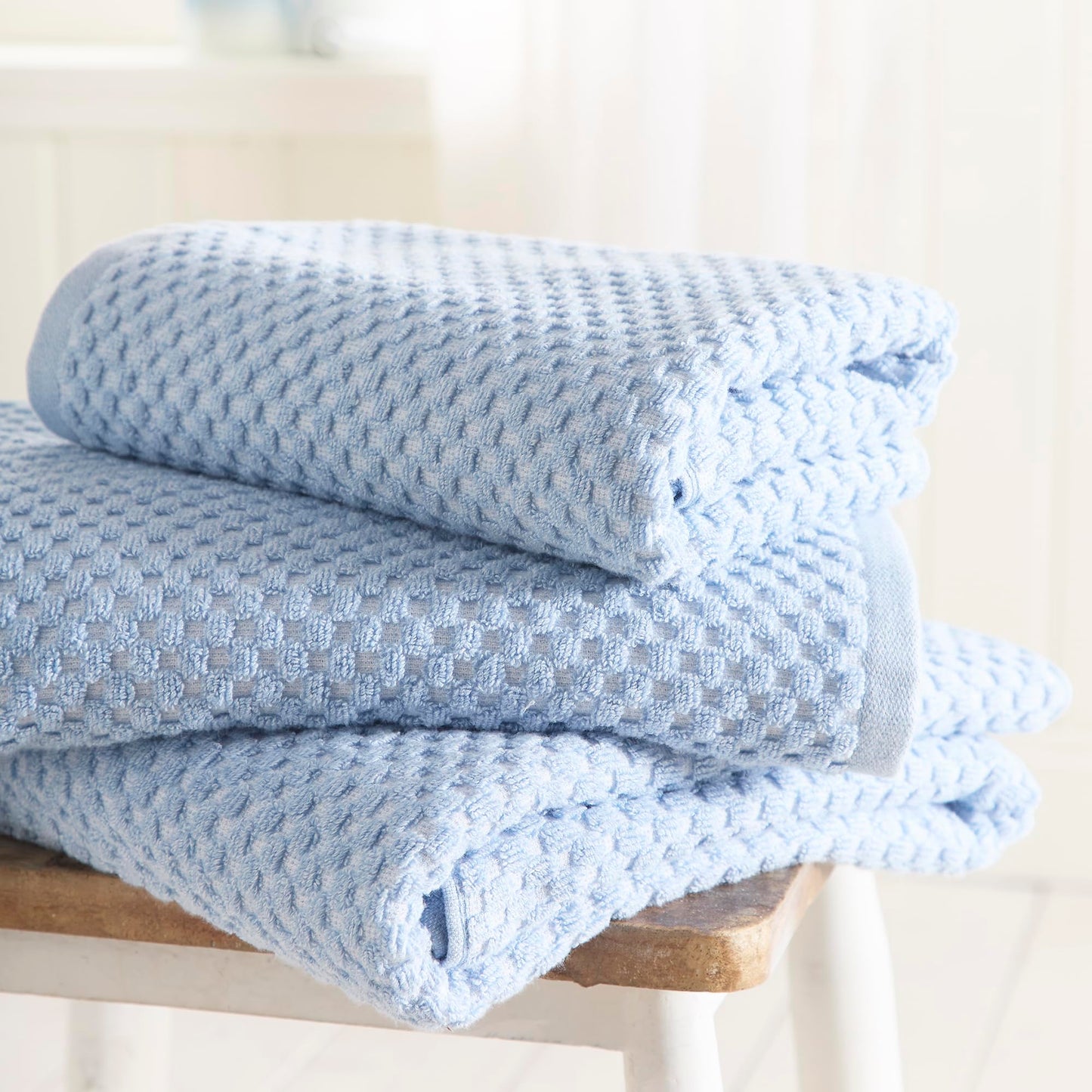 Dreams & Drapes Popcorn Check Hand Towel Blue – Soft Absorbent 100% Cotton Jacquard Check Bathroom Towel, Quick‑Dry