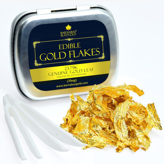 Barnabas Blattgold Genuine Edible Gold Flakes, 30mg/Jar, Edible Gold Leaf for Cake Decorations, for Baking, for Drinks and for Food