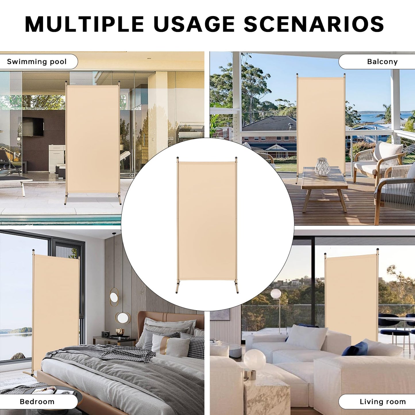 Angel Living 1 Panel Room Divider, Privacy Screen Composed of Polyester Fabric and Sturdy Iron Frame