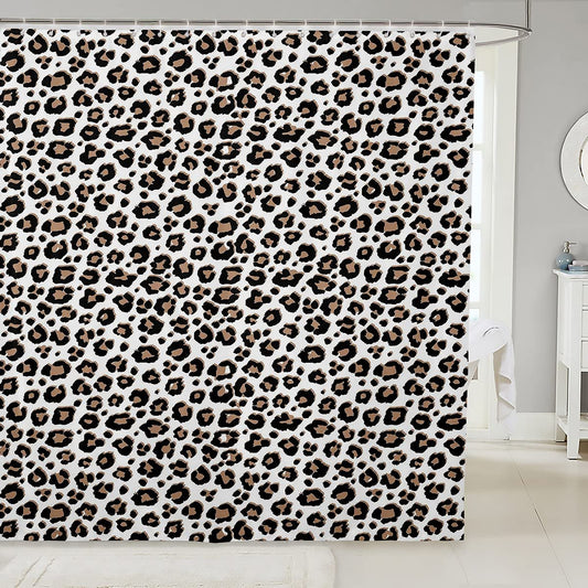 Loussiesd Leopard Bath Curtain Africa Cheetah Shower Curtain for Kids Boys Girls Teens Safari Animal Shower Curtain with Hooks White Black Brown