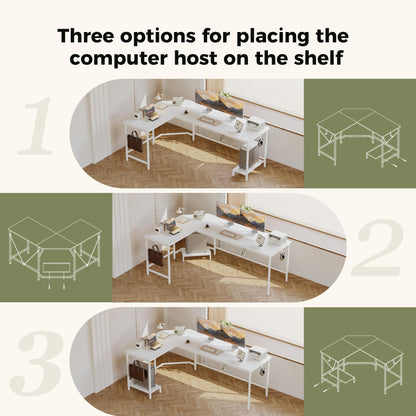Mericonia L Shaped Desk, Diamond Design for Socket, 135x110cm, White