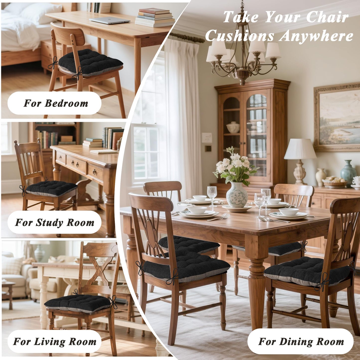 FlyGulls Chair Cushions for Dining Chairs Set of 2 46x42x7.6 cm Black