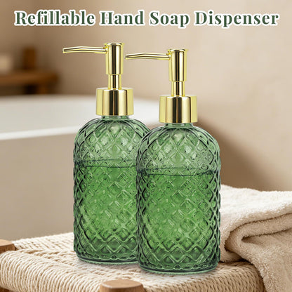 Soap Dispenser - 2 Pack, Clear Glass Refillable Hand Soap Dispensers, Hand and Dish Soap Dispenser, Soap Bottles with Gold Pump