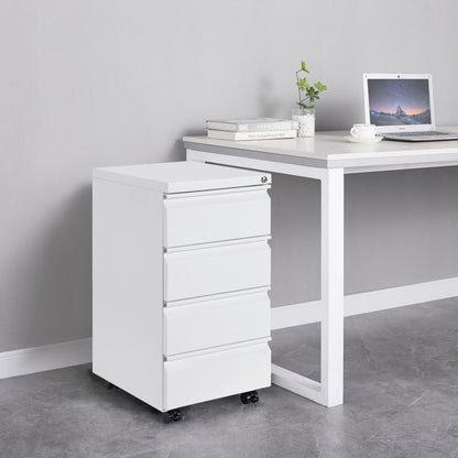 LVSTEEL Mobile Filing Cabinet, Under Desk 4-Drawer Lockable Cabinet with Wheels, Filing Cabinets for Home Office, Pre-Assembled, White