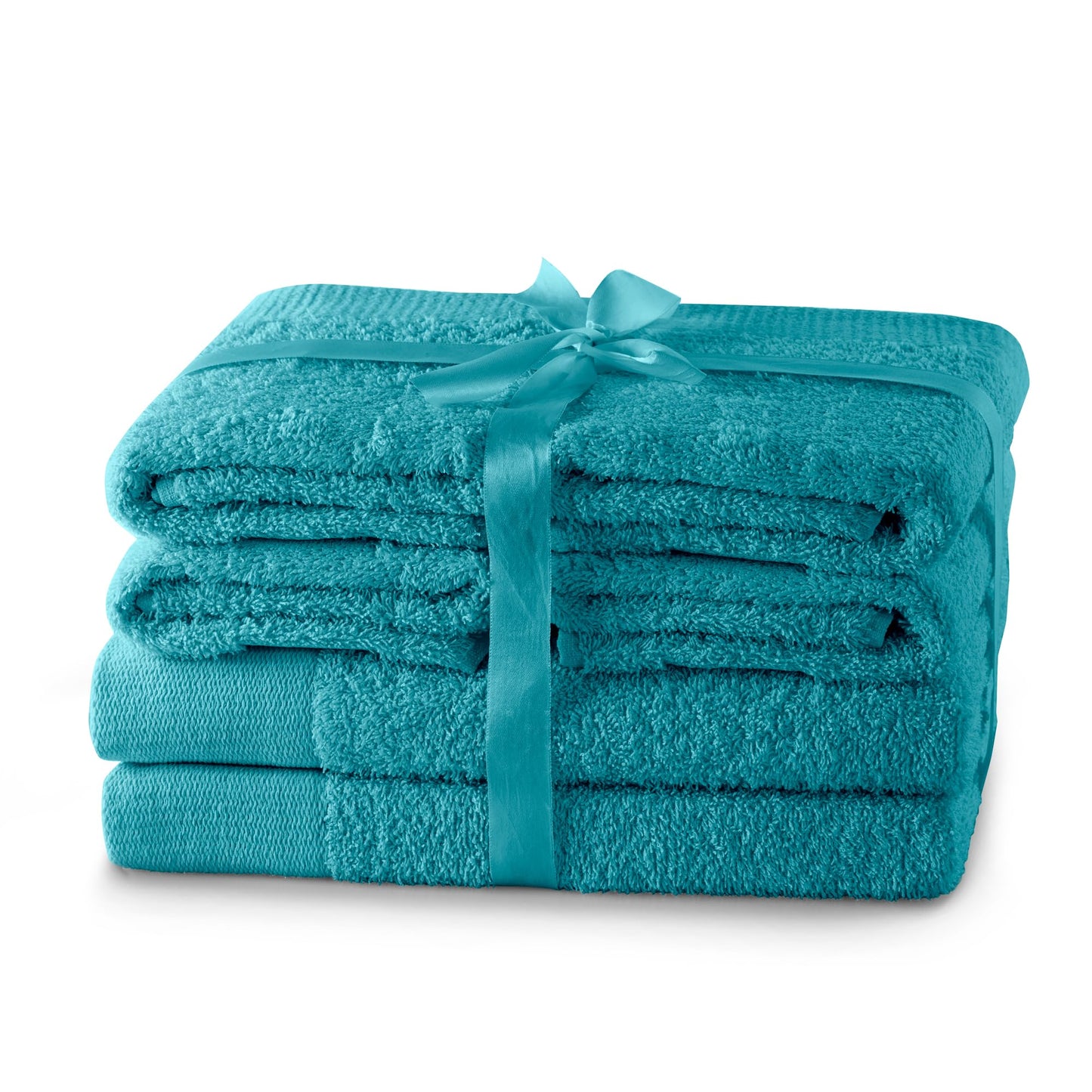 AmeliaHome Set 6pcs 4 Towels 50x100 cm and 2 Bath Towels 70x140 cm 100% Cotton Absorbent Turquoise Amari