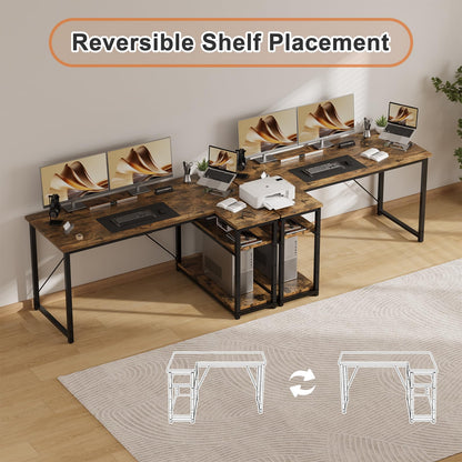 JUMMICO L Shaped Desk 120x80cm with Storage, Corner Computer Desk with Reversible Shelf, Sturdy Office Desk & Workstations for Home Office, Brown
