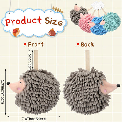 HULKAY 4 Pcs Chenille Hand Towels Hedgehog Decorative Towels Fuzzy Ball Hand Towels Creative Hand Towel Absorbent Small Hanging for Drying Hand Bath