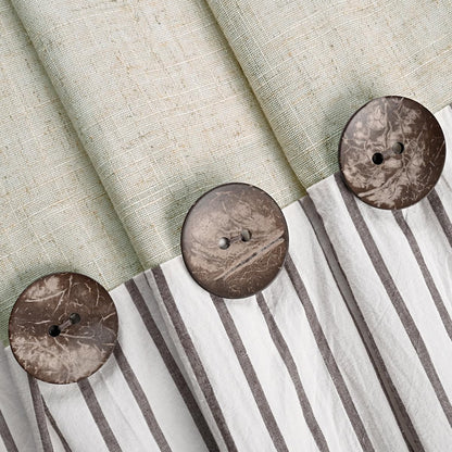 DOSLY IDÉES Farmhouse Shower Curtain,Beige and Brown Stripe,Button Curtain,Linen and Cotton Woven Fabric,Rustic Charm Country Chic Style,72x72 in