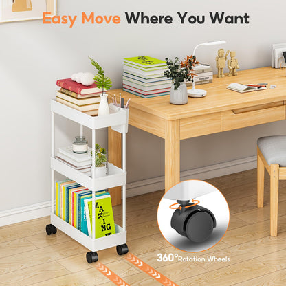 Shrivee Kitchen Cart with 3 Tiers, 2 Pack Narrow Bathroom Cart with Wheels, Plastic Basket and Metal Tube for Small Space Storage, Bathroom, Laundry