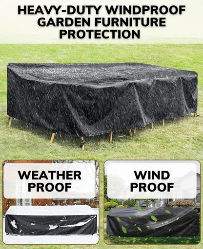 Straame - Outdoor Furniture Protection Cover ? Heavy Duty 420D Oxford Fabric ? Waterproof & Windproof Anti-UV - Rectangular Patio Table Cover with