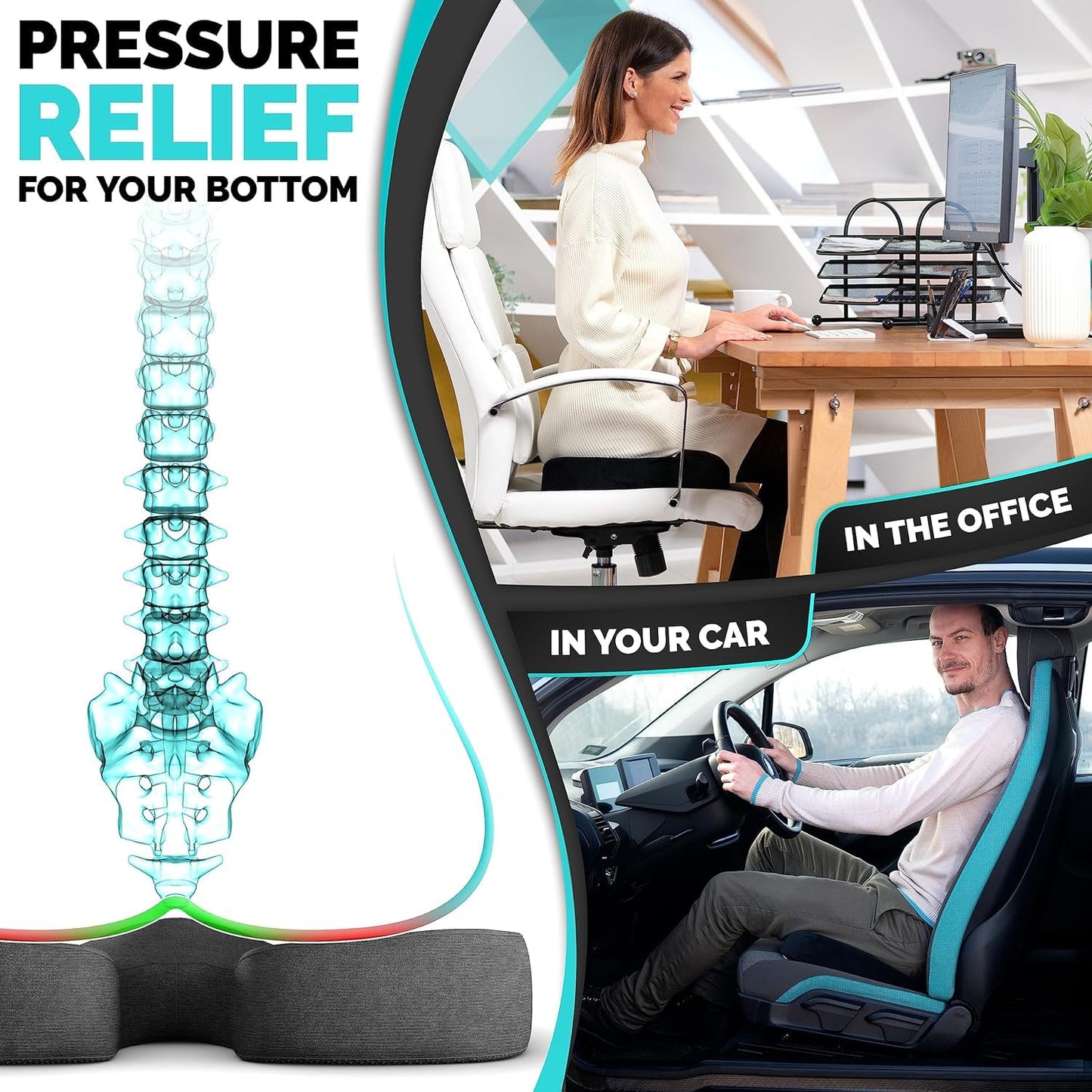Qollection Seat Cushion, Hip Support, Heat Sensitive & Durable Memory Foam Sitting zipper Desk Chair Cushion for Office
