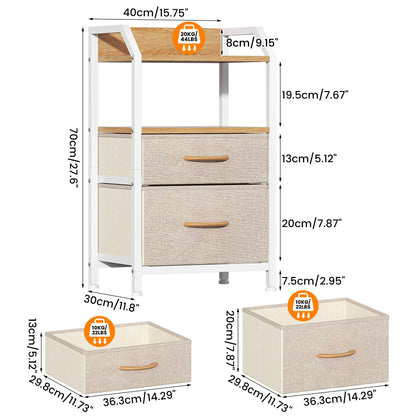 Feonase Bedside Table with 2 Fabric Drawers & Open Shelf - Sturdy Metal Frame Nightstand, Compact End Table for Bedroom, Living Room, Small Spaces