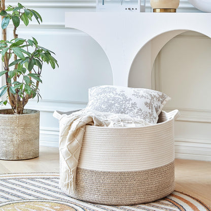 R RUNKA Toy Box for Stuffed Animal Storage – 22"x14" Large Cotton Rope Basket,Organiser for Toys， Boho Style Chest