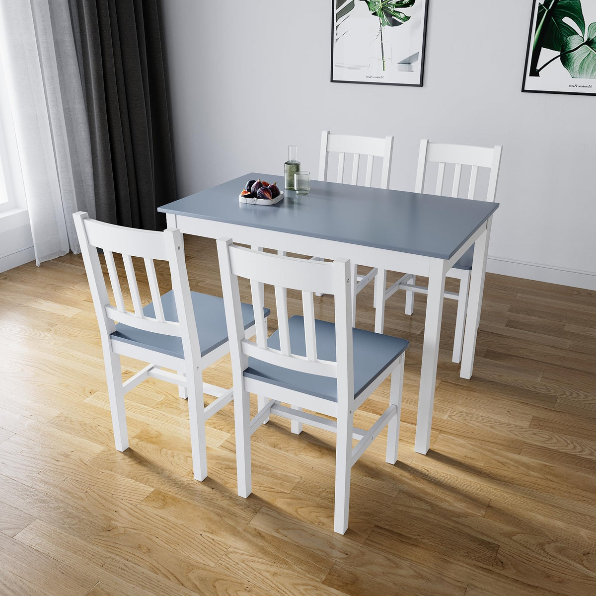 ELEGANT Solid Wooden Dining Table with 4 Chairs Set, 108x65x75cm