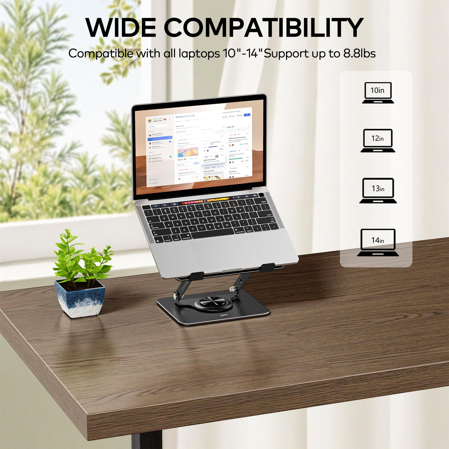 Auvo ALS03 Laptop Stand, Adjustable Computer Stand with 360° Rotating Base, Ergonomic Laptop Riser for Desk, Fits 11-14 inch Laptops, Black