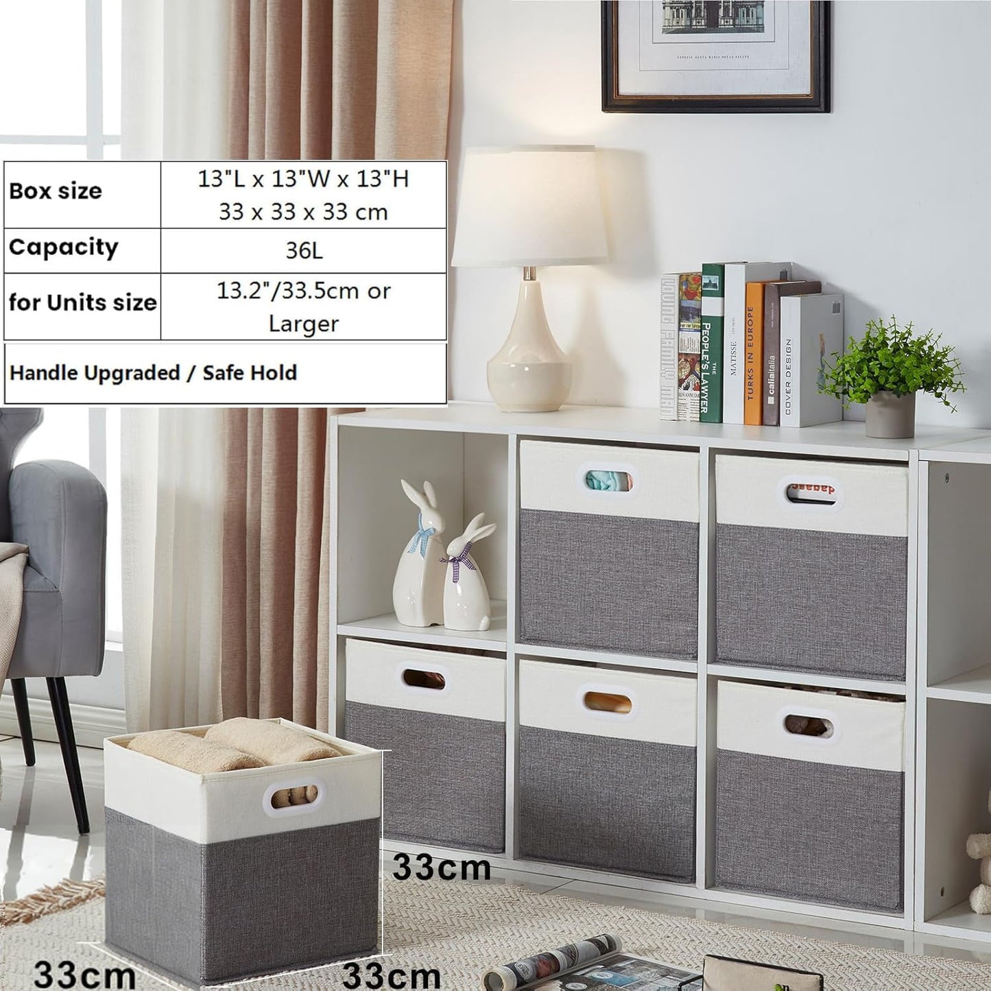 Mangata Cube Storage Boxes 33x33x33 cm, Large Fabric Storage Baskets for Kallax Box, Clothes Bins, Baskets, Chests,Toys (Grey/Cream White, 4Pcs)