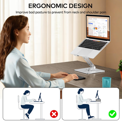 Auvo ALS06 Laptop Stand, Adjustable Computer Stand with 360° Rotating Base, Ergonomic Laptop Riser for Desk, Fits 11-15.6 inch Laptops