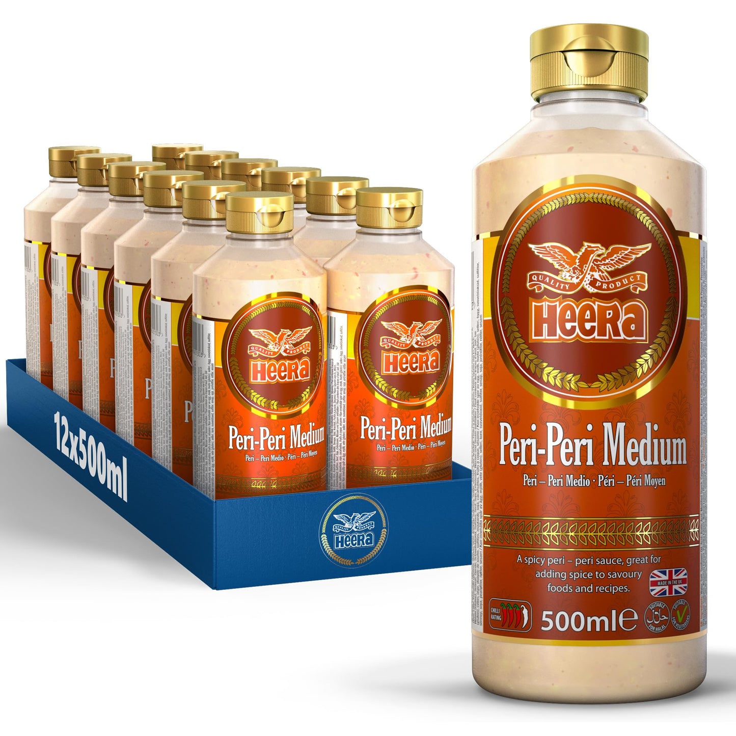 Heera Peri Peri Medium Sauce, 500ml, Case of 12 Bottles