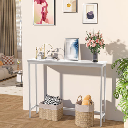 VASMIA Console Table, Slim Entryway Table, Narrow Sofa Table, 100cm Bamboo Hallway Table for Entryway, Living Room, Bedroom, Foyer, White