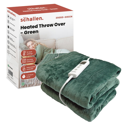 Schallen 120x160cm Soft Heated Warm Throw Over Blanket with Timer and 10 Heat Settings (Forest Green)