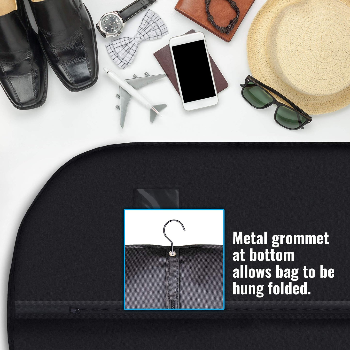 Plixio 40" Black Garment Bags Suit Bag for Travel & Clothing Storage of Dresses, Shirts, Fur Coats, Jackets & Dance Costumes