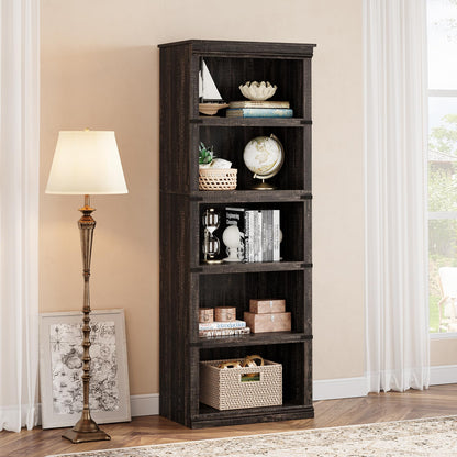 5 Tier Bookcase, Farmhouse Book Shelf with Storage Open Display Bookshelves, Book Case Wooden 5 Shelf Bookcase Home Decor Furniture for Home Office