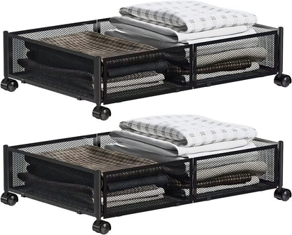 MISNODE Under Bed Storage, Under the Bed Storage Containers with Wheels, Tool-free Assembly Metal Underbed Storage Organizer Drawer for Bedroom