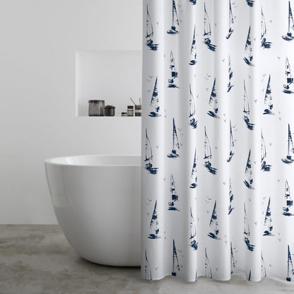 Catherine Lansfield Salcombe Boats 180x180cm Shower Curtain Panel White