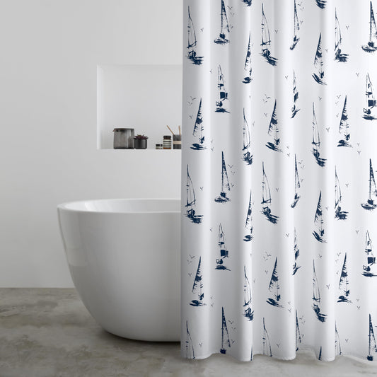 Catherine Lansfield Salcombe Boats 180x180cm Shower Curtain Panel White