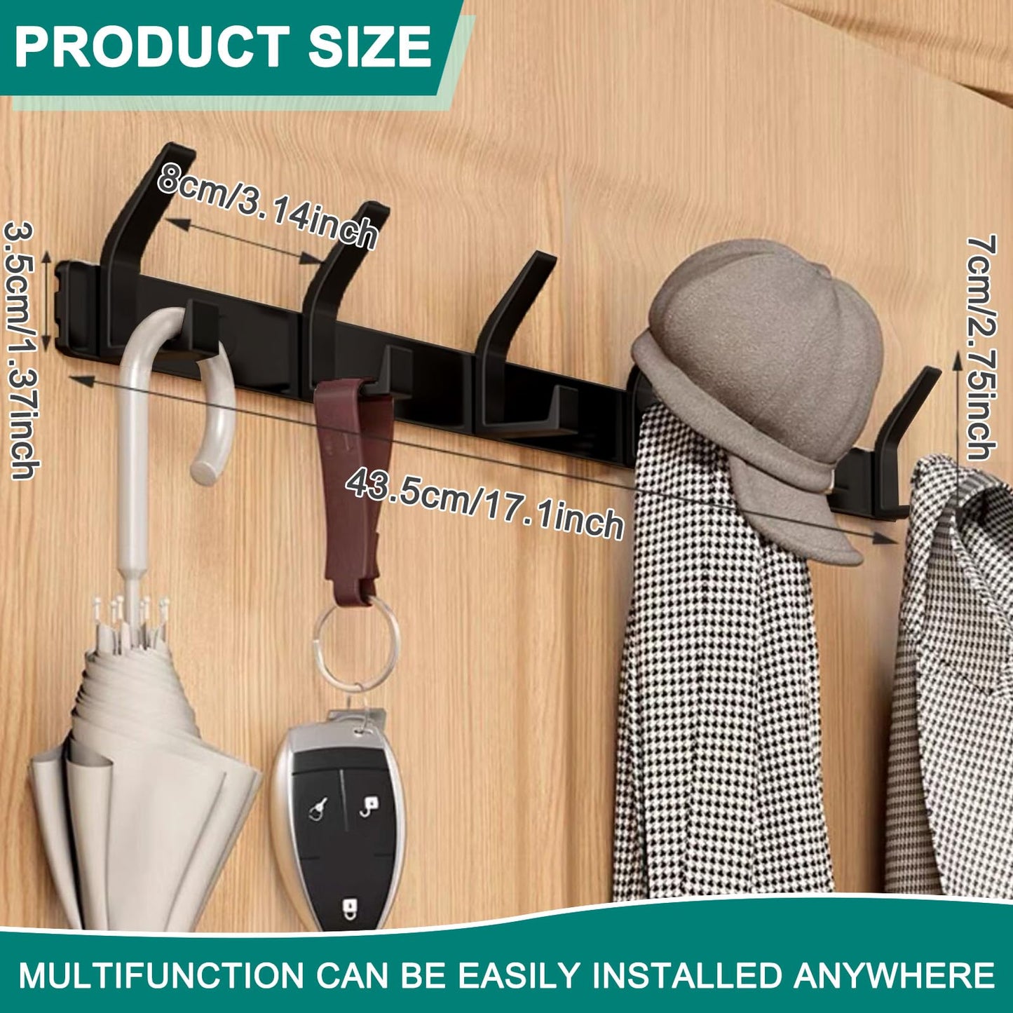 QMAHA Coat Hooks Wall Mounted, Heavy Duty Coat Racks With 6 Hooks, Modern Hanger Rack for Hanging