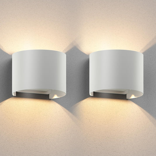 ledscom.de 2 x RUNEL Wall Light for Outdoors, IP65, up/Downlight, matt White, Round, 1x G9 max. 10W
