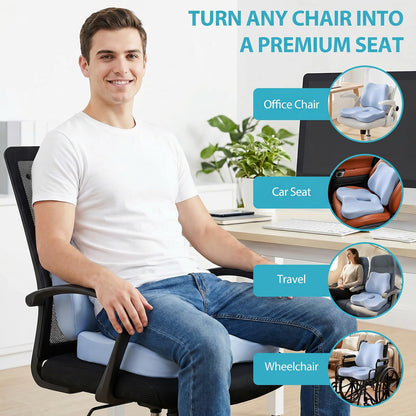 Seat Cushion and Lumbar Support - Memory Foam Chair Cushion and Back Support for Tailbone & Back Pain Relief Ergonomic Coccyx Cushion for Home Office