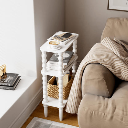 JERX 3-Tier Narrow Side Table Small End Table White